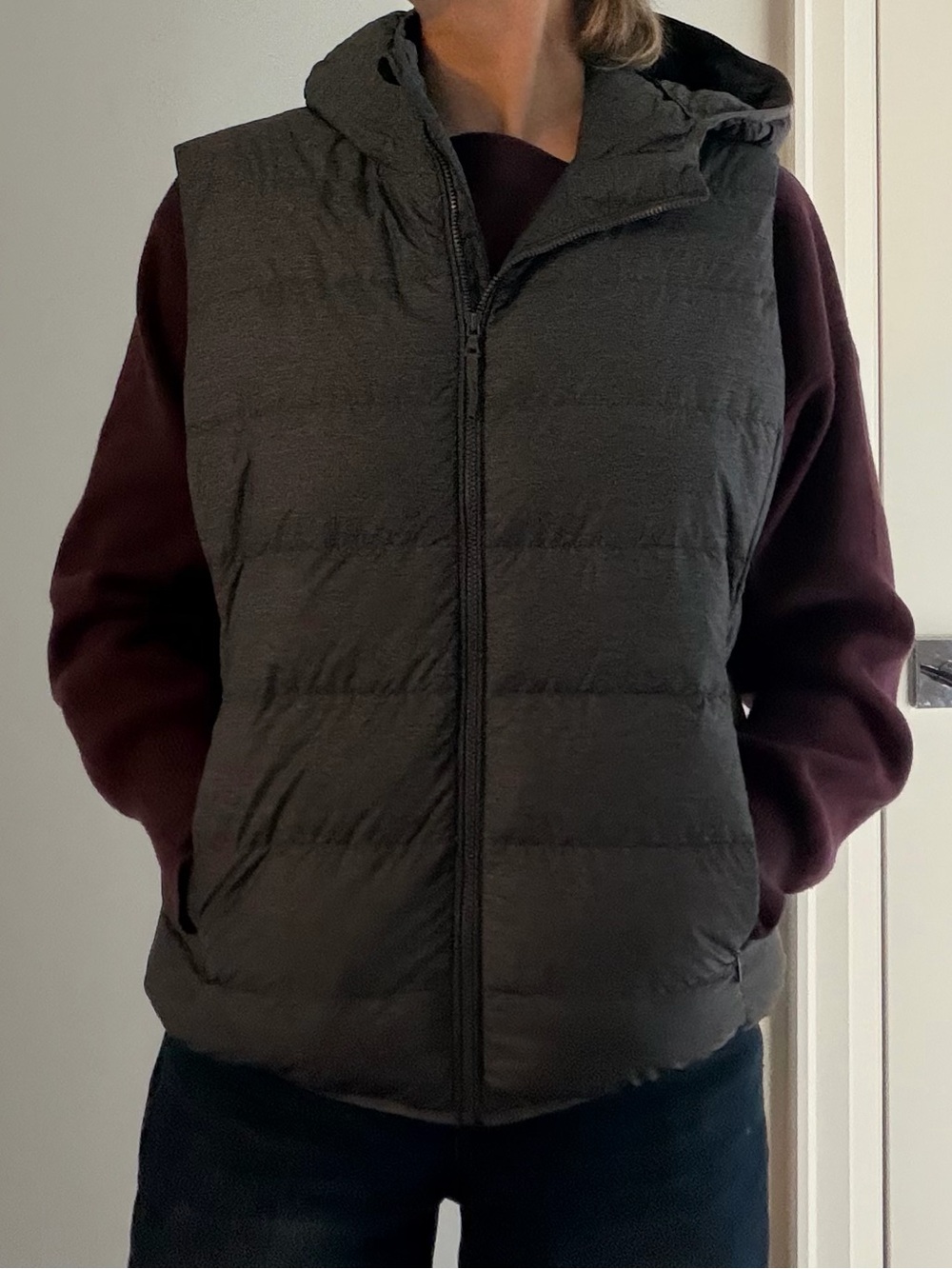 Women’s Hooded Quilted Puffer Vest - Dark Gray